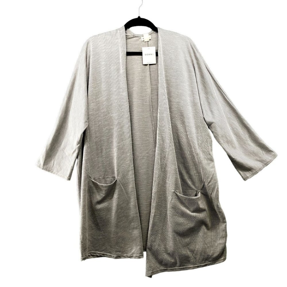 NWT Donni Cardigan Open Front Cardigan Womens One Size Beige Ribbed Sand